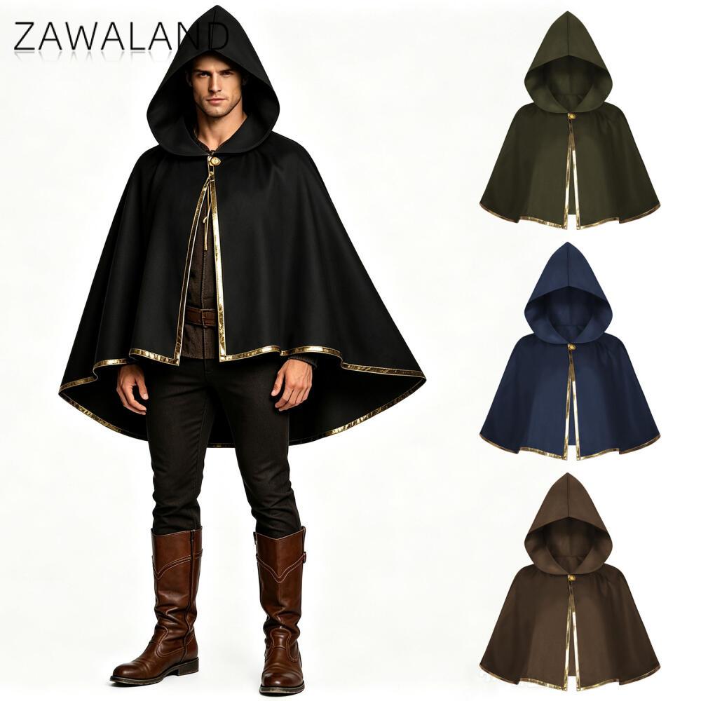 Medieval Men'S Accessories - Medieval Hooded Cape Cloak with Gold