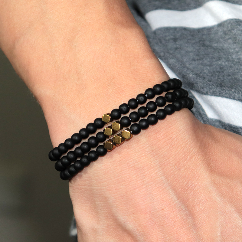 Men'S Minimalist Accessories - Fashion 4mm Black Matte Stone Bracelet