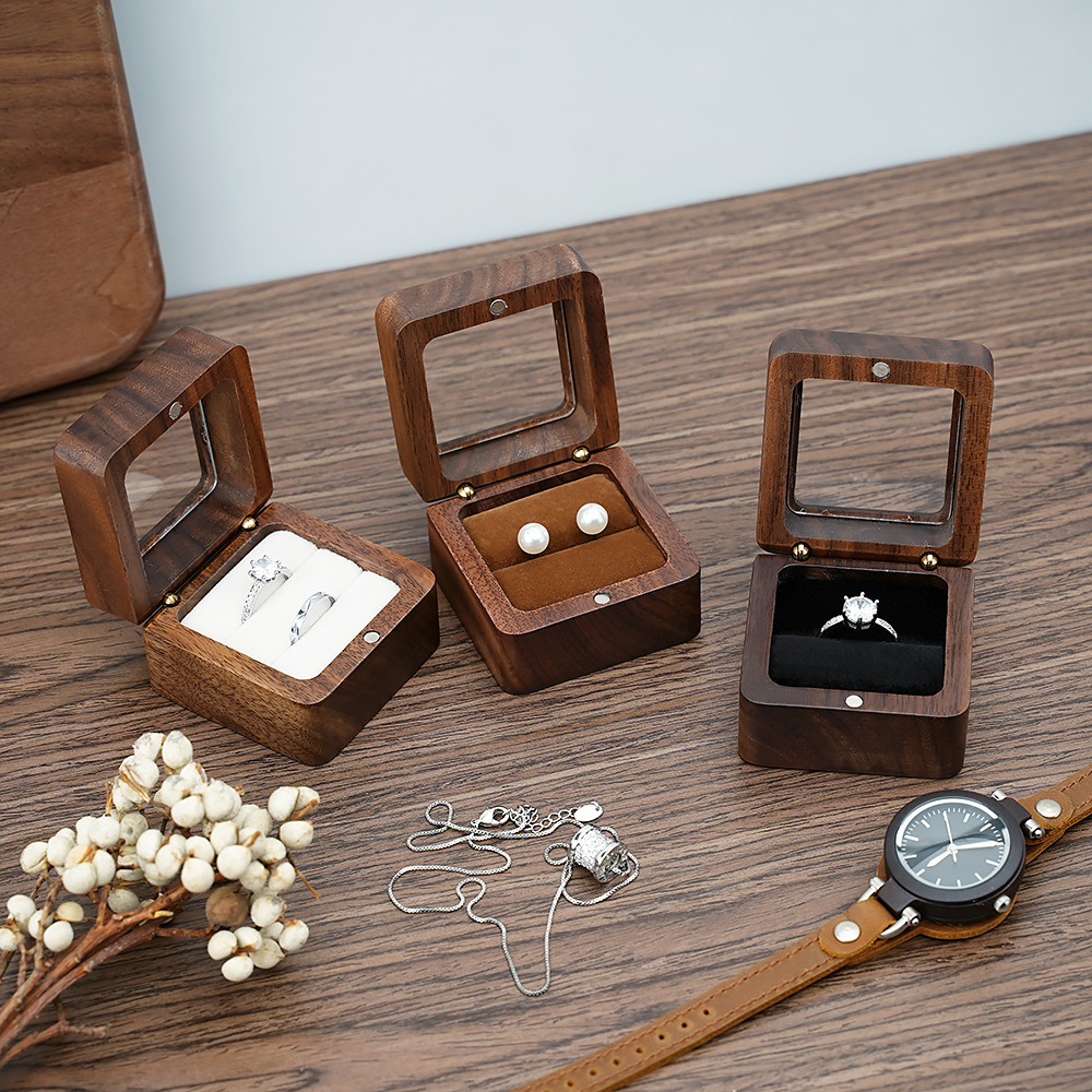 Cufflink Box Set - Black Walnut Solid Ring Box Single