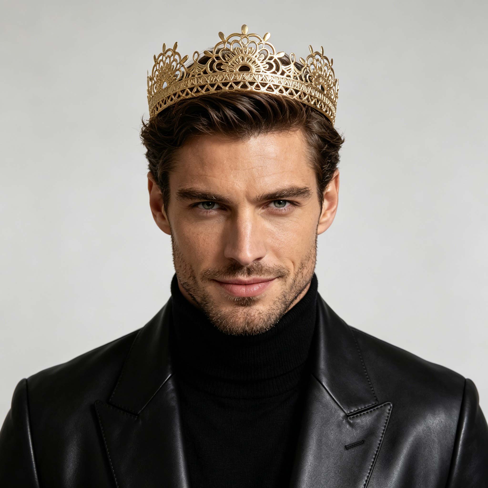 Men'S Minimalist Accessories - Minimalist Hollow-Out Gold King Crown, Matte