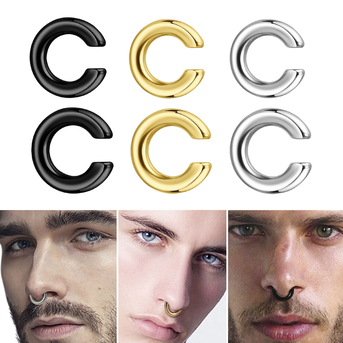 Men Accessories Ring - 1pc Exaggerated c-Shaped Non-Piercing Nose Ring