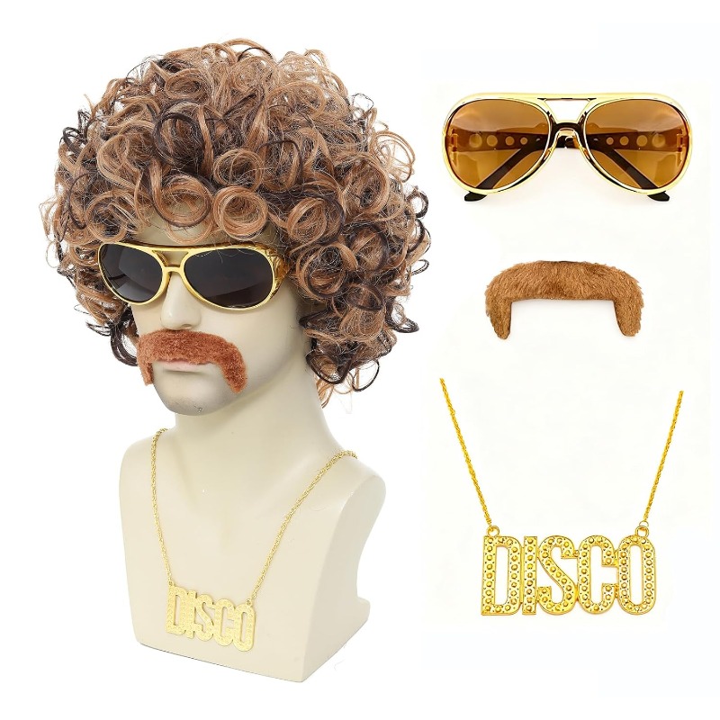 Men'S Accessories In The 80S - 70s 80s Disco Costume Wig Set-Afro