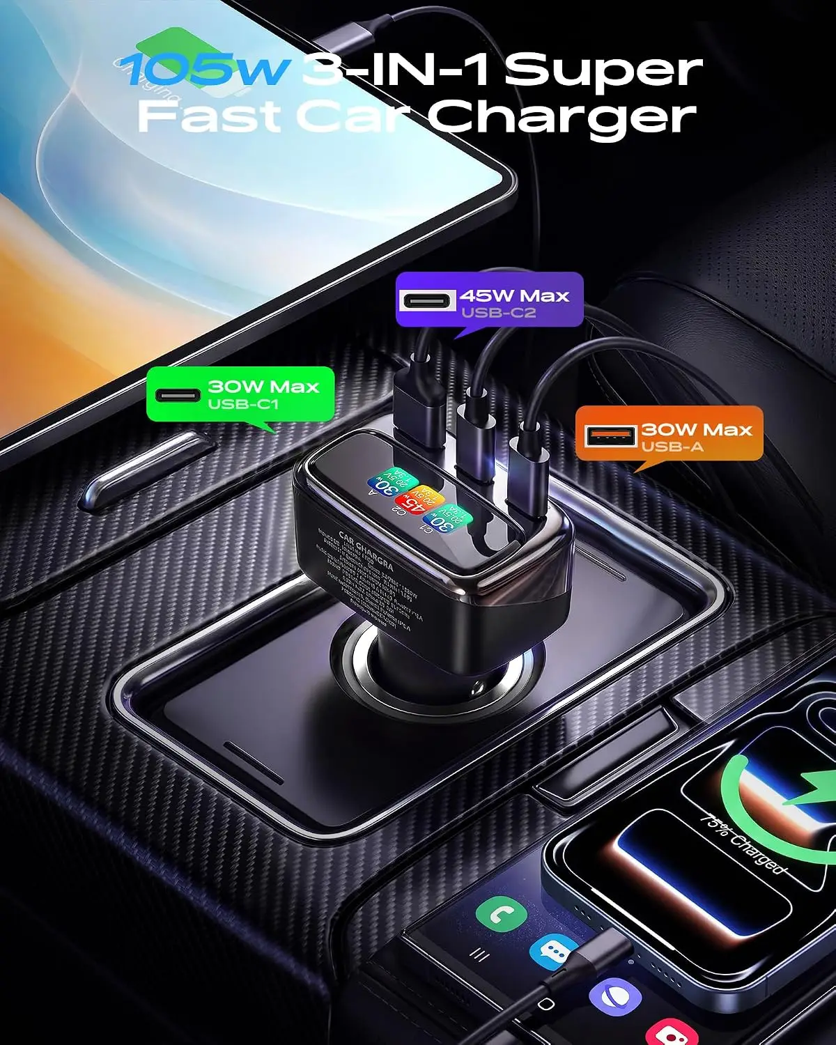 105W USB C Car Charger with Di - огляд і ціна Men Accessories For Gift